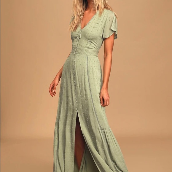 Lulus | Dresses | Sage Green Lulus Exclusive Swiss Dot Button Front Maxi  Dress Size Small | Poshmark